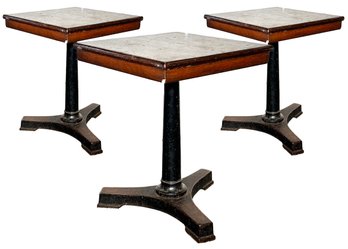 A Trio Of Vintage Oak Bistro Tables With Matching Cast Iron Bases