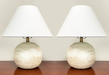 A Pair Of Modern White Washed Wood Table Lamps By Pottery Barn