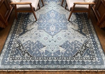 A Fine Quality Indo Persian Wool Rug - Lovely Geometrics In Blue