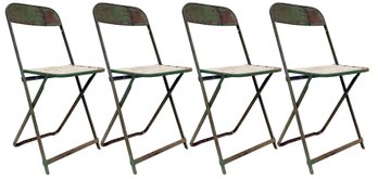 A Set Of 4 Amazing Vintage Metal And Oak Slatted Folding Chairs - Industrial Chic!