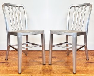 A Pair Of Modern Brushed Steel Side Chairs By Crate & Barrel