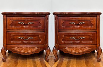 A Pair Of Fruit Wood Night Stands In French Provincial Style By Bassett Furniture