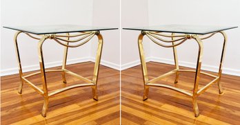 A Pair Of Brass And Glass End Tables