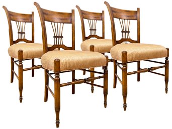 A Set Of 4 Gorgeous Wheat Back Pine Dining Chairs, Possibly Ethan Allen