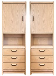 A Pair Of Vintage 1980's Modern Cabinets In Wood Grained Formica