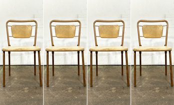 A Set Of 4 Vintage Mid Century Metal And Vinyl Folding Chairs