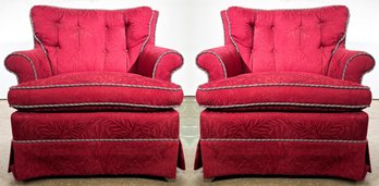 A Pair Of Upholstered Rolled Arm Chairs