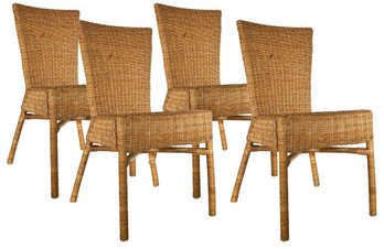 A Set Of 4 Coastal Chic Rattan And Wicker Side Chairs