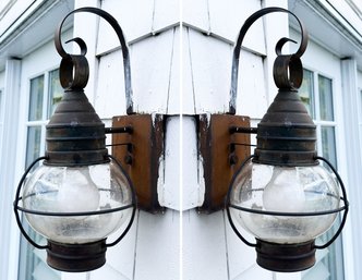 A Pair Of Outdoor Copper Nautical Lanterns