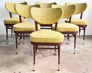 A Set Of 6 Mid Century Modern G-Plan Style Side Chairs In Tactile Chartruse, C. 1950's
