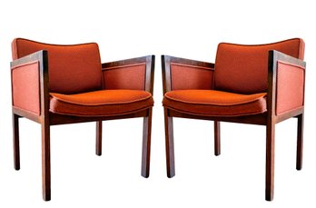 A Pair Of Walnut Arm Chairs, C. 1970's By Edward Axel Roffman & Assoc.