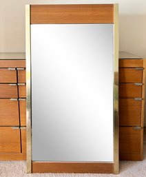 An Attractive Modern Teak And Brass Mirror