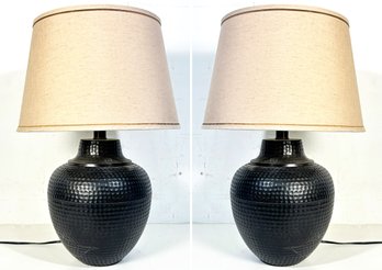 A Pair Of Modern Lamps In Hammered Brass - Ebonized Finish