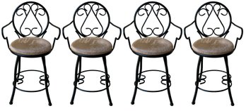 A Set Of 4 Tubular Metal Counter Stools With Microfiber Seats