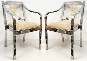 A Pair Of Amazing Vintage Modern 'Regency Arm Chairs' By Karl Springer, C. 1980s