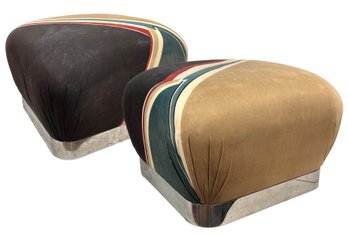 A Pair Of 'Souffle Ottomans' With Chrome Bases By Karl Springer, C. 1980s