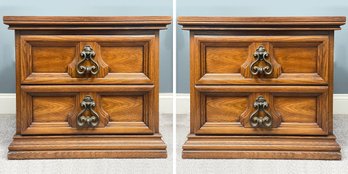 A Pair Of Paneled Fruitwood Spanish Revival Nightstands