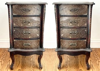 A Pair Of Leather And Metal Clad Nightstands