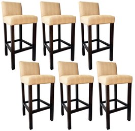 A Set Of 6 Modern Bar Stools In Natural Linen