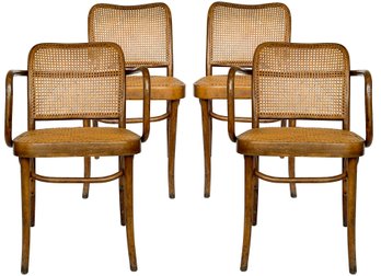 A Set Of 4 Mid Century Modern Bentwood And Cane 'Prague' Chairs By Josef Hoffmann For Fmg Poland