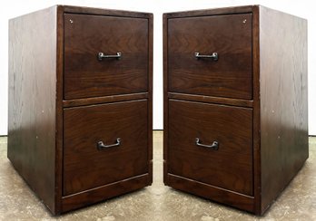 A Pair Of Mid Century Modern Oak File Drawer Units - Castered