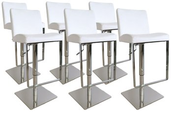 A Set Of 6 Leather And Chrome Adjustable Height Bar Stools 'Beckett,' By Casa Elaganza