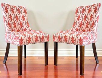 A Pair Of Modern Side Chairs In Elegant Print With Nailhead Trim