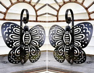 A Pair Of Pierced Metal Butterfly Garden Ornaments