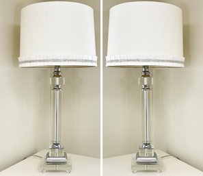 A Pair Of Glam Designer Chrome And Lucite Lamps