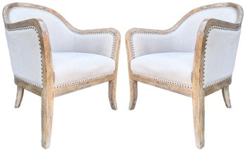 A Pair Of Large Modern Linen Armchairs, Possibly Restoration Hardware