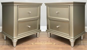 A Pair Of Glam Nightstands With Inset Shagreen Panels, Possibly Restoration Harware