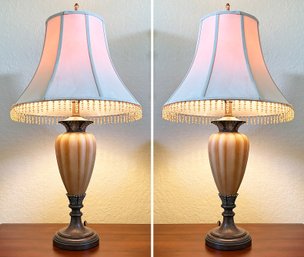 A Pair Of Elegant Lamps With Silk Shades, Possibly Maitland-Smith