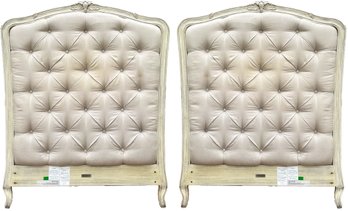 A Pair Of Twin Headboards In Carved Oak And Tufted Linen By Restoration Hardware Baby And Child
