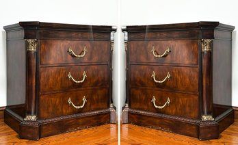A Pair Of Gorgeous Flam Mahogany Nightstands With Ormolu Hardware By Henredon
