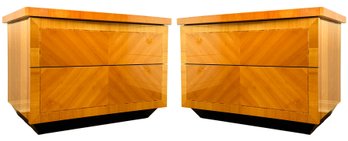 A Pair Of Italian Modern Inlaid Marquetry Nightstands By Alf Italia