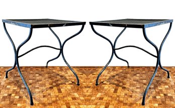 A Pair Of Wrought Iron And Mesh Side Tables, 1960's, Woodard