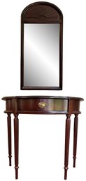 A Vintage Cherry Wood Demi Lune Console And Mirror