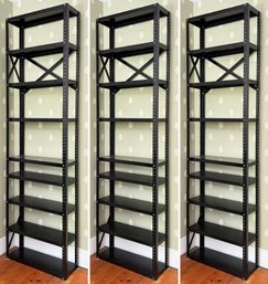 A Group Of 3 Industrial Chic Metal Shelves - Brass Hardware (1 Of 3 Sets In Sale)
