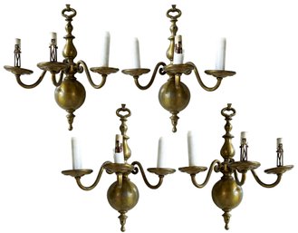 Four Colonial Style Brass Candle Sconces