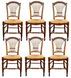 A Set Of 6 Vintage Rush Seated Wheat Back Chairs