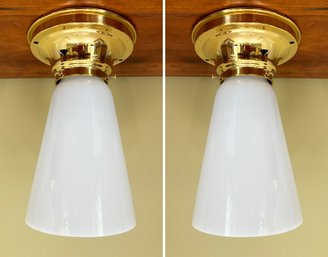 A Pair Of Milk Glass Rejuvenation Lighting Sconces Or Ceiling Fixtures