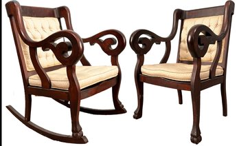 A Pair Of Empire Mahogany Chairs - Rocker And Arm Chair - C. 1905