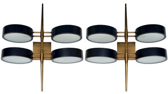 A Pair Of Large Modern Wall Sconces In Brass And Lacquer - 'Duane' By Arteriors, Original Price $3200
