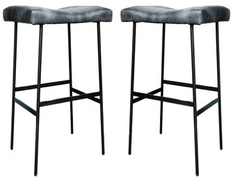 A Pair Of Bespoke Modern Metal Saddle Stools With Shagreen Seats