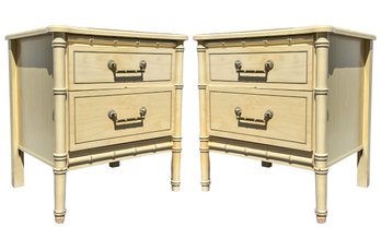 A Pair Of Palm Beach Regency Faux-Bamboo Nightstands 'Bali Hai,' By Henry Link