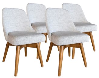 A Set Of Four Modern 'Mid Century Swivel Chairs' In Light Grey Linen By Williams-Sonoma Home
