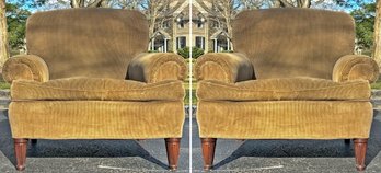 A Pair Of Arm Chairs With Down Cushions By Ralph Lauren In Plush Corderoy