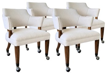 A Set Of 4 Vintage Arm Chairs C. 1970's, Newly Upholstered, After Carl Malmsten