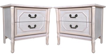 A Pair Of Vintage Coastal Faux Bamboo Nightstands By Broyhill Furniture