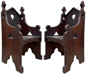 A Pair Of Mid 19th Century Carved Oak Gothic Revival Church Seats
